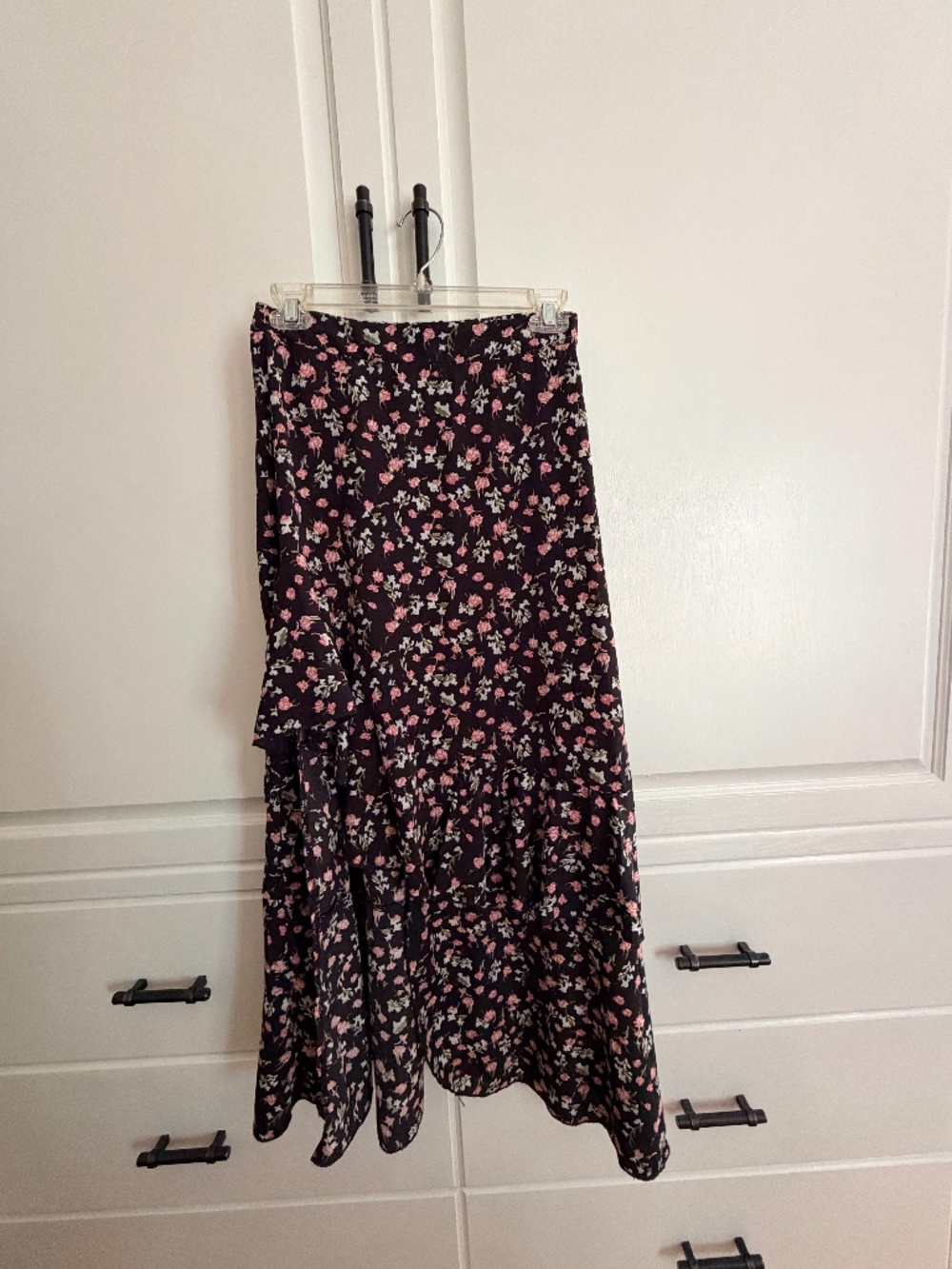 BTFBM Floral Ruffle Maxi Skirt Black Pink Size Small